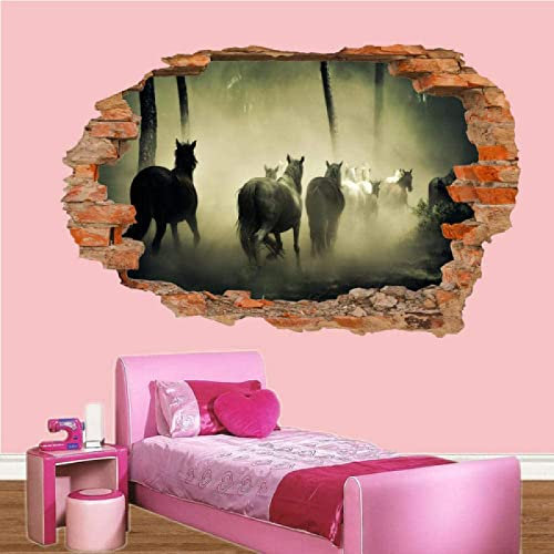 Sticker Mural -- Animaux Cheval Forêt -- 3D Mur Stickers Muraux, pour Chambre Salon Fond DéCor 80X125cm