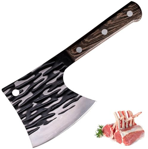 Fubinaty couteau de boucher forgé à la main couperet en acier à haute teneur en carbone couteau de chef de cuisine avec manche en bois pleine soie pour la maison, restaurant