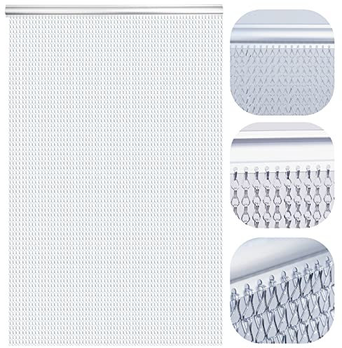 LYMMIYTC Aluminium Fliegenvorhang 90 x 210cm Kettenvorhang aus Aluminium für fliegenvorhang terrassentur, Fliegender Vorhang aus Metall Insektenschutz Schädlingsbekämpfung (Silber)