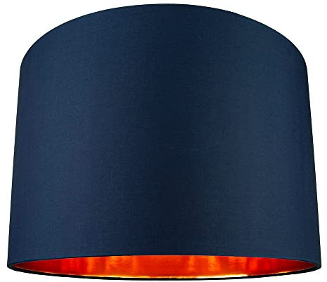 Modern and Chic Midnight Blue Cotton Fabric 16 Floor, Table or Pendant Circular Drum Lampshade with Shiny Copper Inside | Beautiful Statement Piece by Happy Homewares