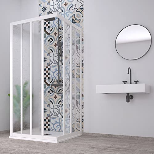 Decorspace Box doccia 3 Lati Acril in Acrilico con profili in PVC apertura centrale riducibile Made in Italy (80 x 80 x 80 cm)