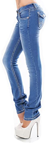 Miss RJ Jeans Damen Skinny Jeans Flap Pocket Dicke Nähte Jeanshose