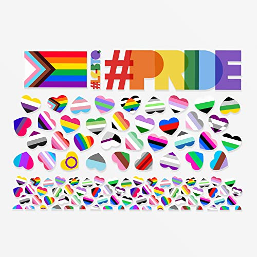 40 x Pride Stickers for Laptop Water Bottle Phone Journal - Gay Pride Accessories with Progress Flag Sticker and Pride Rainbow Hearts