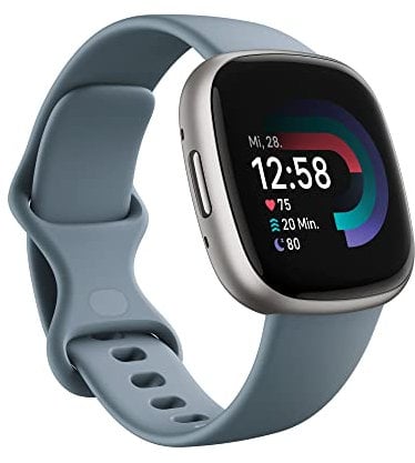 Google Fitbit Versa 4 Fitness Smartwatch with built-in GPS and up to 6 days battery life - compatible with iOS 15 or higher & Android OS 9.0 or higher, Waterfall Blue/Platinum