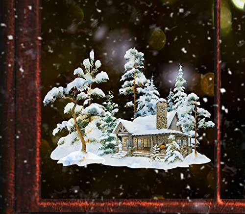 wolga-kreativ Fenster Fensterbilder Glasdekorfolie Motiv Fensterfolie FenstertattooWinter Weihnachten Advent Haus Wald Aufkleber Fenster wiederverwendbar Kinderzimmer Deko