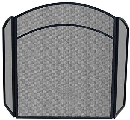 SERUMY Funkenschutzgitter 3 Panels Kamin-Bildschirm mit Bogenrahmen schwarz Schmiedeeisen Metall Mesh Kamin-Bildschirm H 31.9× W 49.6 Funkenschutz