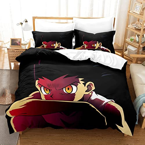 OSOLVE bettwäsche Anime Hunter×Hunter 3D-Druck Kinderzimmer Bettwäsche Dreiteiliger Bettbezug Kissenbezug-Single(140x200cm)