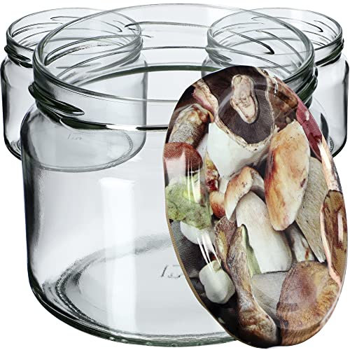 KADAX Lot de 20 bocaux à confiture avec couvercle à visser 330 ml - Pour confitures, confitures, miel - Avec bouchon à vis (champignons/20)