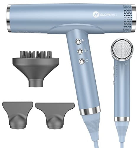 Slopehill Ionen Föhn für Schnelles Trocknen, Professioneller Haartrockner mit 110,000 RPM bürstenlosem Motor, Leicht & Wenig Lärm, Magnetischer Diffusor, für Zuhause, Salon (Blau)