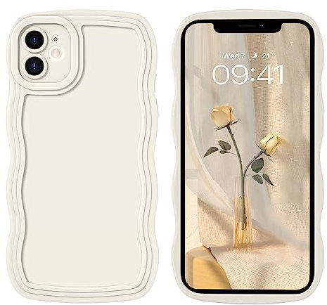 DOMAVER Case for iPhone 11 Case with Cute Curly Wave 6.1 inch, TPU Silicone Slim Fit Shockproof Phone Cover for Girls Women Men, Full Body Protective iPhone 11 Cover, White