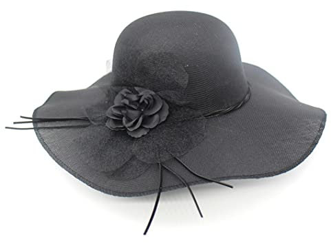 Disimlarl Sombrero de sol de lino flexible para mujer, diseño floral, de ala grande, para playa, viajes, plegable, color sólido