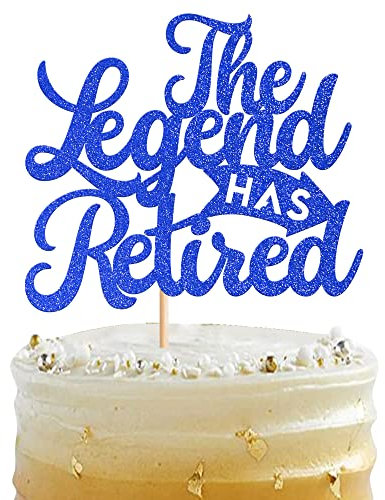 Xsstarmi 1 Packung The Legend Has Retired Cake Topper Glitzer Ruhestand Kuchen Dekoration Goodbye Tension Hello Pension Cake Pick für Ruhestand Party Kuchen Dekoration Supplies Blau