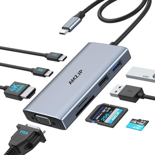 Adaptateur USB C, Hub USB C HDMI 4K, USB-C vers HDMI et VGA, PD 100W et Port USB-C, Adaptateur Mac Multiport pour MacBook Pro/Air, iPad Pro et Tablette Type C