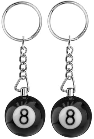 ODETOJOY Billard-Schlüsselanhänger, Poolkugel-Schlüsselanhänger, Glücksbringer-Schlüsselanhänger, Poolspieler-Geschenk für Billard-Liebhaber, Schwarz Nr. 8 Schlüsselring aus Legierung. (2 Stück/Set)