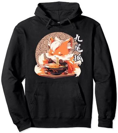 Kitsune Eating Ramen, Japanese Kitsune, Anime Kitsune Pullover Hoodie