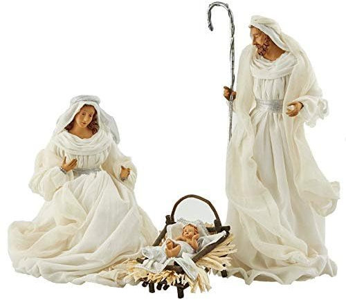 Magie di Natale Krippenfiguren komplett King h 46 cm Krippenfiguren Kleidung Stoff Weiß und Silber