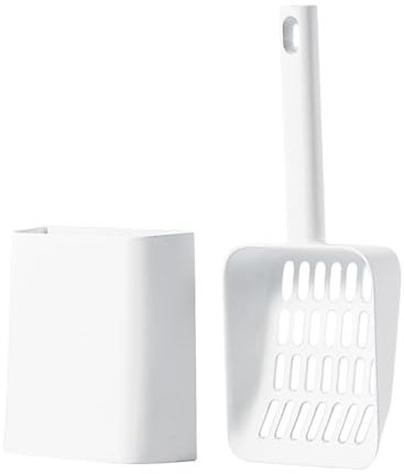 Paletta per lettiera Gatto con Supporto Pala per lettiera per Gatti Domestici Setaccio per Lettiera Pulizia della Toilette di Sabbia Gatti Scoop in plastica Manico Lungo Impugnatura (Bianco)