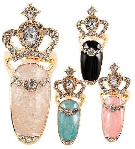 minkissy 8 Pcs Manicure Little Finger Ring Nail Art Ring Charms Fingernail Ring Thumb Crystal Decor Finger Tip Nail Ring Fashion Rings Funky Rings Alloy Manicure Tools Colored Glaze Miss