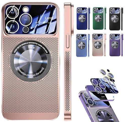 OSEVIO Electroplating Magnetic Heat Dissipation Phone Case, Borderless Big Window Magnetic Cooling Phone Case for iPhone14 13 12 Pro Max (For Iphone 14 Pro,Rose Gold)