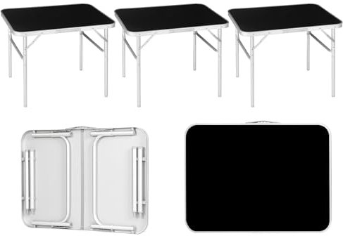 WOLTU 3er Set Campingtisch faltbar Klapptisch Alu, Gartentisch Falttisch Klappbar Höhenverstellung für Balkon Terrasse Picknick, Beistelltisch Balkontisch Reisetisch, Schwarz