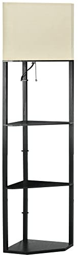 HOMCOM Stehlampe, Stehleuchte mit 3 Fächern, 40 W Standlampe mit E27 Sockel, Standleuchte mit Stoff-Lampenschirm für Wohnzimmer, Schlafzimmer, Weiß, Schwarz, exkl. Glühbirne