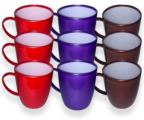 Cennet Plastic Coffee Mug with Handles - Reusable Unbreakable Lightweight Cups for Hot and Cold Tea, Milk, Water, Juice - Picnic, Camping Travel Party, BPA Free (9, Solid)