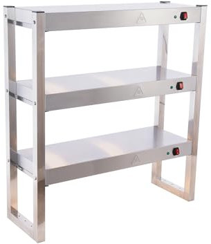 Commercial Food Heating Lamp, Buffet Food Warmer Light Stainless Steel Heated Gantry Triple Tier for Fried Chicken French Fry Warming Station with Independent Switch, 6x300W Bulbs