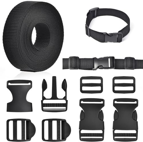 GGXZHT Nylon Gurtband 30mm 5M mit 10 Paare Schnallen und Verschlüsse, Einstellbare Kunststoff Steckschnalle, Klickverschluss für Rucksack DIY Handwerk Hundehalsband