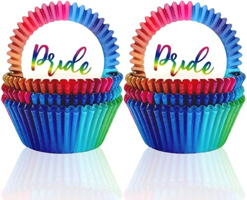 200 Stück Mini Muffins Papierförmchen,Regenbogen Muffinförmchen Papier,Cupcake Förmchen,Gay LGBTQ Regenbogen Pride Muffinförmchen Papier Klein für Backen, Dessert Valentinstag Geburtstag Hochzeit Deko