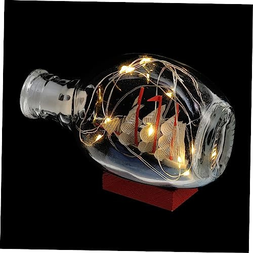 Hohopeti Mediterranean Sailing Boat Model in Glass Bottle Miniature Ship Ornament Glowing Sailboat Ocean Style Desktop Decor for Household