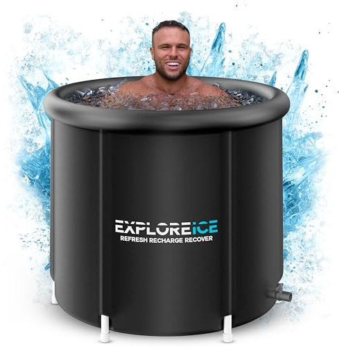 Explore Ice Recovery Pod 2.0 White/Black, Extra Large Cold Tub, Premium Cold Plunge Tub Outdoor, Portable Ice Bath, Ice Barrel Cold Therapy Bath (Stealth Black)