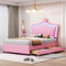 PUGSDRLY Lit Enfant 90x200cm,Lit 1 Place avec Tiroirs de Rangement,Tête de lit avec moulures en Couronne et avec LED à Couleur réglable,Cadre de Lit,sans Matelas,Rose
