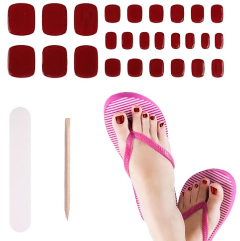 AOEVUIR 26 Pcs Strisce Smalto Adesivo per Unghie Piedi Rosso Adesivi in Gel per Unghie Piedi Adesivi Unghie Rosso Nail Stickers UV Accessori Nail Art Decorazioni per Unghie Pedicure Fai da Te