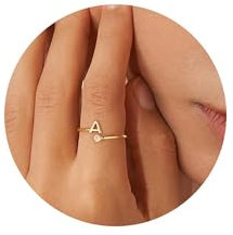 TINGN Ringe Gold Damen, 14 Karat Vergoldet Ringe mit Buchstaben A Ring Goldring Wasserfest Mädchen Fingerring Gold Schmuck Damen Daumenring Fingerring Geschenk für Frauen Mädchen