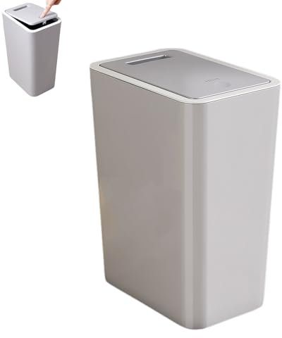 9L Bathroom Bin,Slim Bin for Bedroom,Dog Proof Bathroom Bin with Lid,Trash Can Narrow Bedroom Bin with Lid,Touch Top Toilet Bin,Plastic Thin Bin for Office,Living Room,Kitchen,Toilet,Room (Grey)