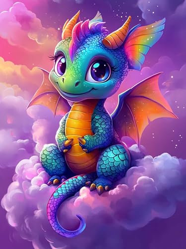 VAIIEYO 5D Diamond Painting Adulte Dragon, Peinture Diamant Animal, Canevas Broderie Diamant Kit Complet Point De Croix Broderie Salon Chambre Autocollant Mural Décoration 30x40cm-75
