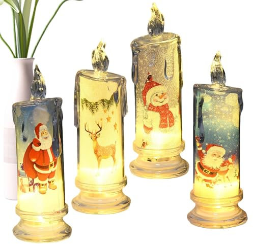 Zibeem Candele natalizie a batteria, candele natalizie senza fiamma | Candele LED a tema natalizio,Candele senza fiamma di Babbo Natale Candele a colonna a LED per decorazioni natalizie