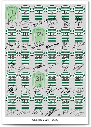 Mounted Gifts Trading Celtic Team Squad 2025-2026 Signed Poster Print Framed Picture Photo Autograph Gift 25/26 Glasgow Nygren Kenny Maeda Iheanacho