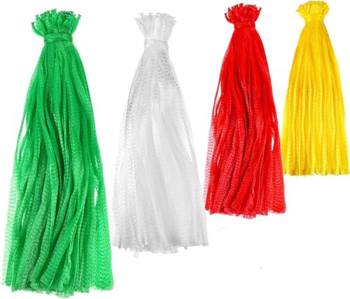Xaztr 400 Pcs Reusable Produce Bags, Assorted Size Vegetable Onion Storage Bag, Plastic Mesh Produce Bags Nylon Net Bag for Fruit Toy Grocery Seafood Boiling (Red, White, Green, Yellow)