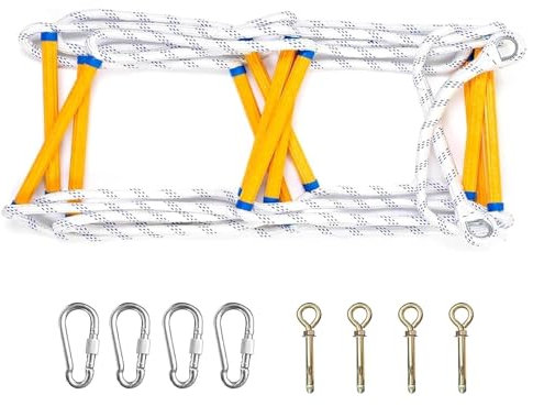 Strickleiter Rettungsleiter 5M,Schwer Entflammbare Feuerleiter Reißfest Sicherheitsleitern mit Karabinern,Notfallsicherheit Klettern Rettung Seilleiter Outdoor Balkon Fenster,Tragfähigkeit bis 900KG