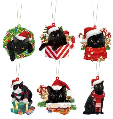 Palaufr Weihnachts-Katzenornamente,Schwarze Katze-Weihnachtsornamente | Acryl Schwarze Katze Weihnachtsbaumbehang Dekorationen | Christbaumschmuck, weihnachtliche Basteldekoration für Bäume, Wand,