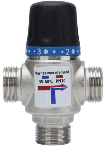 YUKOFE Thermostatventil, einstellbare Temperaturregelung, Verbrühschutzfunktion, 3-Wege-Ventil aus Messing mit hohem Durchfluss für Warmwasser, Küche, Badezimmer, Fußbodenheizung (G3/4)