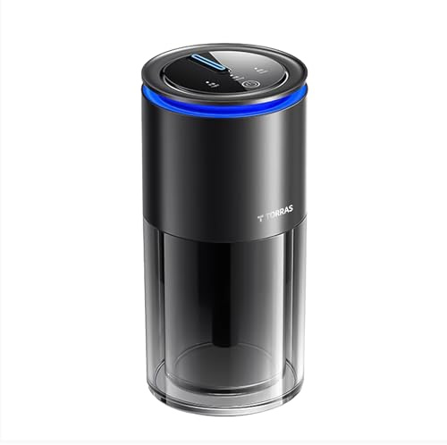 TORRAS CF12 Auto Lufterfrischer, Hochgeschwindigkeitsventilator für 1s Duftverbreitung, Automatische Ein/Aus-Funktion, Verstellbare Duftintensität, Blaues Ambientelicht, 45ml Neuwagenduft (6 Monate)
