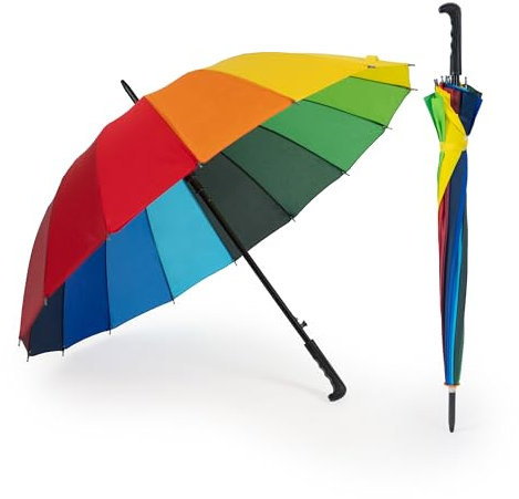 BESCH Paraguas Largo Clasico Grande Automatico Resistente al Viento (Arcoiris)
