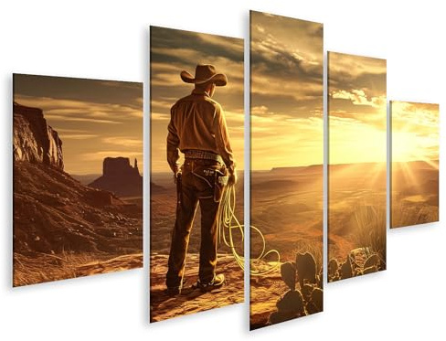 islandburner Bild auf Leinwand Cowboy im Sonnenuntergang des Monument Valley für Wohnzimmer Western-Fans Reisebüro Bilder Wandbilder Poster