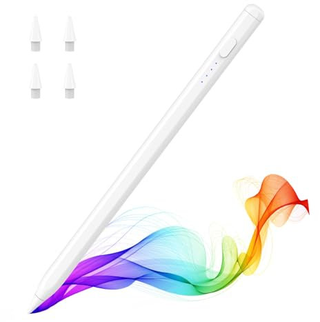 MoKo Lápiz para iPad (A16) 11ª 10ª 9ª Gen, Lápiz Stylus para 2018-2025 Apple iPad 11-6, Mini 7-5, Air M3/M2 11/13/5/4/3, Pro M4 13/12.9/11 Sensibilidad de Inclinación,Carga Rápida USB-C, Blanco