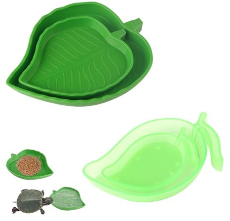 TINGTING 4er Set Reptilien Wasserschale & Futternapf in Blattform – Grün & Nachtleuchtend – Trinkschale für Schildkröten, Geckos, Schlangen & Amphibien – Terrarium Näpfe zum Füttern, Trinken & Baden