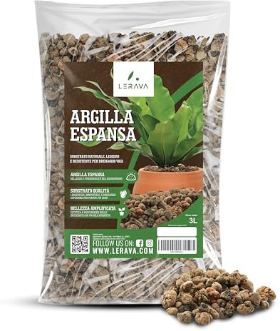 LERAVA® Argilla Espansa per piante in vaso (25L) - Drenante leggero e resistente - Argilla per piante a pH neutro - Substrato decorativo per vasi e fioriere