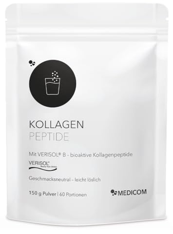 Medicom - Kollagen Peptide mit VERISOL, Pulver, 150 g | Bioaktive Peptide, Beauty, Bewegung, Haut, Haare, Nägel, Gelenke, Löslich, Trinkpulver, Geschmacksneutral, Hochwertig