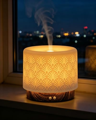 Aroma Diffuser – 280ml Ultraschall Diffusor für ätherische Öle mit Luftbefeuchtung und Schlaf-Nachtlicht aus Keramik, Auto-Off, BPA-frei, geräuschlos, ideal für Zuhause, Büro und als Geschenk